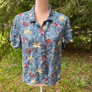 Blue Floral Button Up Top